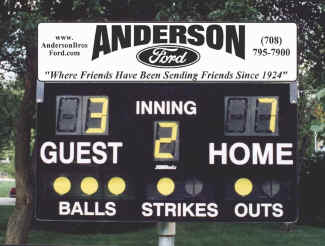 PBA-4 portable baseball/softball scoreboard with optional sponsor advertising panel.