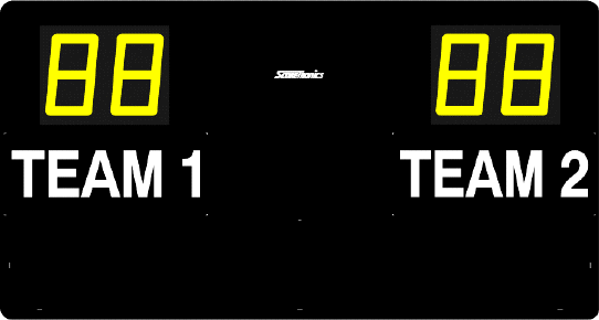 Portable scoreboard for horseshoes, badminton, and shuffleboard.